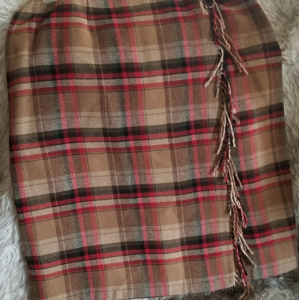 Skirt, wool plaid red and tan, size 14